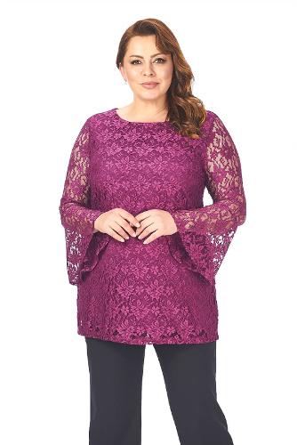 Large Size Dark Fuchsia Color Frilly Lace Tunic
