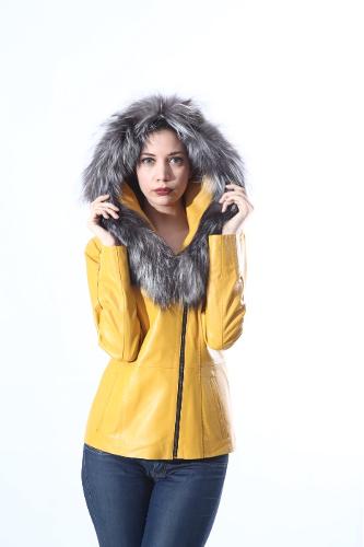 Leather Jacket with Silver Fox Fur B-990K